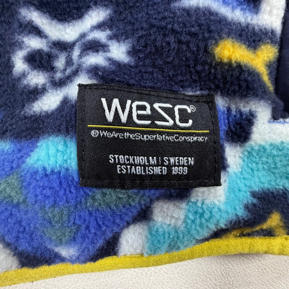 WESC Mens Medium Geometric Fleece Jacket Blue Yellow Aztec Southwestern Zip Up - Picture 2 of 16